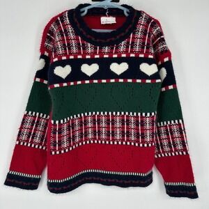 Vintage InDesign Kids Sweater X-Small 4/5 Valentines Plaid Heart‎ Knit Pullover